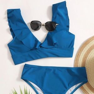 SHEIN ruffle trim high waisted bikini